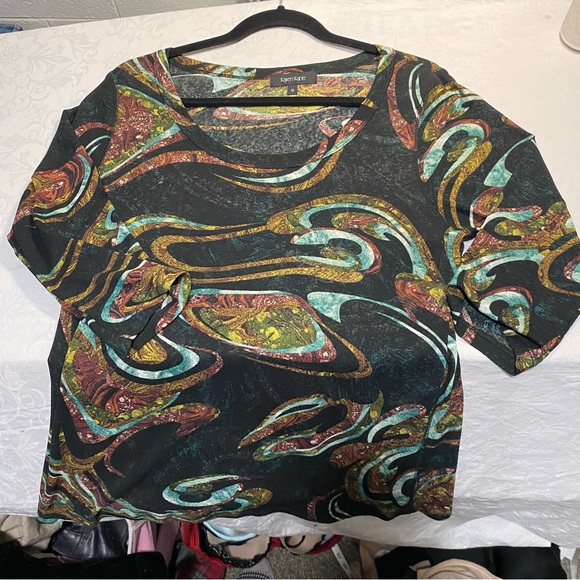 Super Cool Fabric Feel SemiSheer 3/4 Sleeve Blouse Scoop Crew Neck Marbled Shirt - Picture 8 of 12